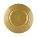 A yellow melamine plate with a gold rim.