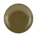 A close-up of an Elite Global Solutions Lizard-colored round plate with a white background and dark green rim.
