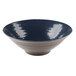 A white melamine bowl with a blue pebble design.