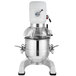A white and silver Eurodib commercial planetary mixer with a metal stand.