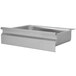 A silver stainless steel drawer with slides.