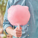 A person holding a pink cotton candy.