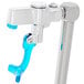 A silver and blue Equip by T&amp;S deck mount glass filler faucet with a handle.