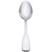 A close-up of a Oneida Stanford stainless steel serving spoon with a silver handle.