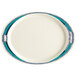 A white oval platter with a blue and white rope border.