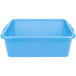 A Vollrath blue plastic storage box with two handles and perforated sides.