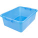 A blue plastic container with handles for food storage.
