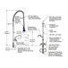 A diagram of a T&S EasyInstall deck mounted pre-rinse faucet with a hose and flex inlets, an add-on faucet, and a wall bracket.