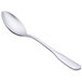 A close-up of a Oneida Stanford stainless steel spoon with a silver handle.