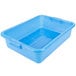 A Vollrath blue plastic container with a rectangular bottom and a lid.