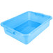 A Vollrath Traex blue plastic food storage container with a rectangular bottom and a lid.