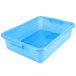 A blue plastic Vollrath Color-Mate food storage container with a rectangular bottom and a lid.