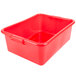 A Vollrath red plastic food storage container with a raised snap-on lid.