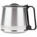 A stainless steel Hamilton Beach coffee carafe with a black handle.