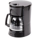 A Proctor Silex black 12 cup coffee maker with a glass container.