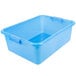 A blue plastic Vollrath Color-Mate food storage tub with a recessed white lid.