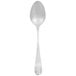 A Oneida Bague stainless steel oval bowl soup/dessert spoon with a silver handle on a white background.