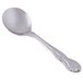 A Oneida Rosewood stainless steel bouillon spoon with a silver handle.
