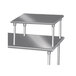 A silver metal Advance Tabco table mounted equipment shelf with two shelves.