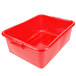 A red plastic Vollrath Color-Mate food storage container with a handle and recessed lid.