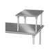 A silver stainless steel table-mounted equipment shelf with metal rods.