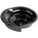 A black plastic bowl with a hole on the side.