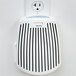 A white rectangular Hamilton Beach air purifier with black lines on it and a white plug.