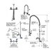 A diagram of a T&S wall mounted pre-rinse faucet with an add-on faucet and hose.