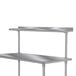A stainless steel table-mounted shelf with two long shelves.
