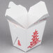 A white Fold-Pak take-out container with red Chinese designs on it.