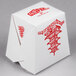 A white Fold-Pak Chinese take-out container with red designs and writing.