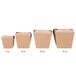 A row of brown Fold-Pak Earth paper take-out containers with a lid.