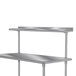 An Advance Tabco stainless steel table mounted shelf with two long shelves.