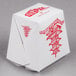 A white Fold-Pak take-out container with red Chinese designs.