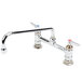 A chrome T&S deck-mount pantry faucet with two handles.