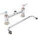 A T&S chrome deck-mount pantry faucet with two handles and a swing nozzle.