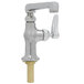 A T&S chrome deck-mount faucet with a handle and a 6" swing cast spout.
