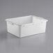 A white polypropylene bus tub with handles and a lid.