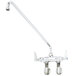 A T&S chrome wall mount pantry faucet with long handle and hose.