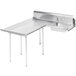 A stainless steel Advance Tabco L-shaped dishtable with legs.