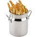 An American Metalcraft stainless steel milk can creamer filled with french fries.