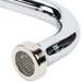 A T&S chrome wall mount swing nozzle with a metal mesh filter.