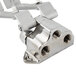 A silver metal T&S double pedal valve with four screws and two holes on each pedal.