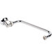 A chrome steel T&S wall mount faucet nozzle with a swing spout.