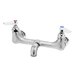 A T&S polished chrome wall mount service sink faucet with two handles.