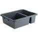 A Tablecraft gray plastic bus tub with two compartments.