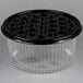 A D&W Fine Pack clear plastic cake container with a black lid.