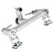 A silver chrome plated T&S wall mount faucet with two handles and nozzles.