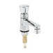 A T&S chrome metering faucet with a push button.