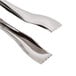 Sabert disposable silver plastic serving tongs with silver handles.
